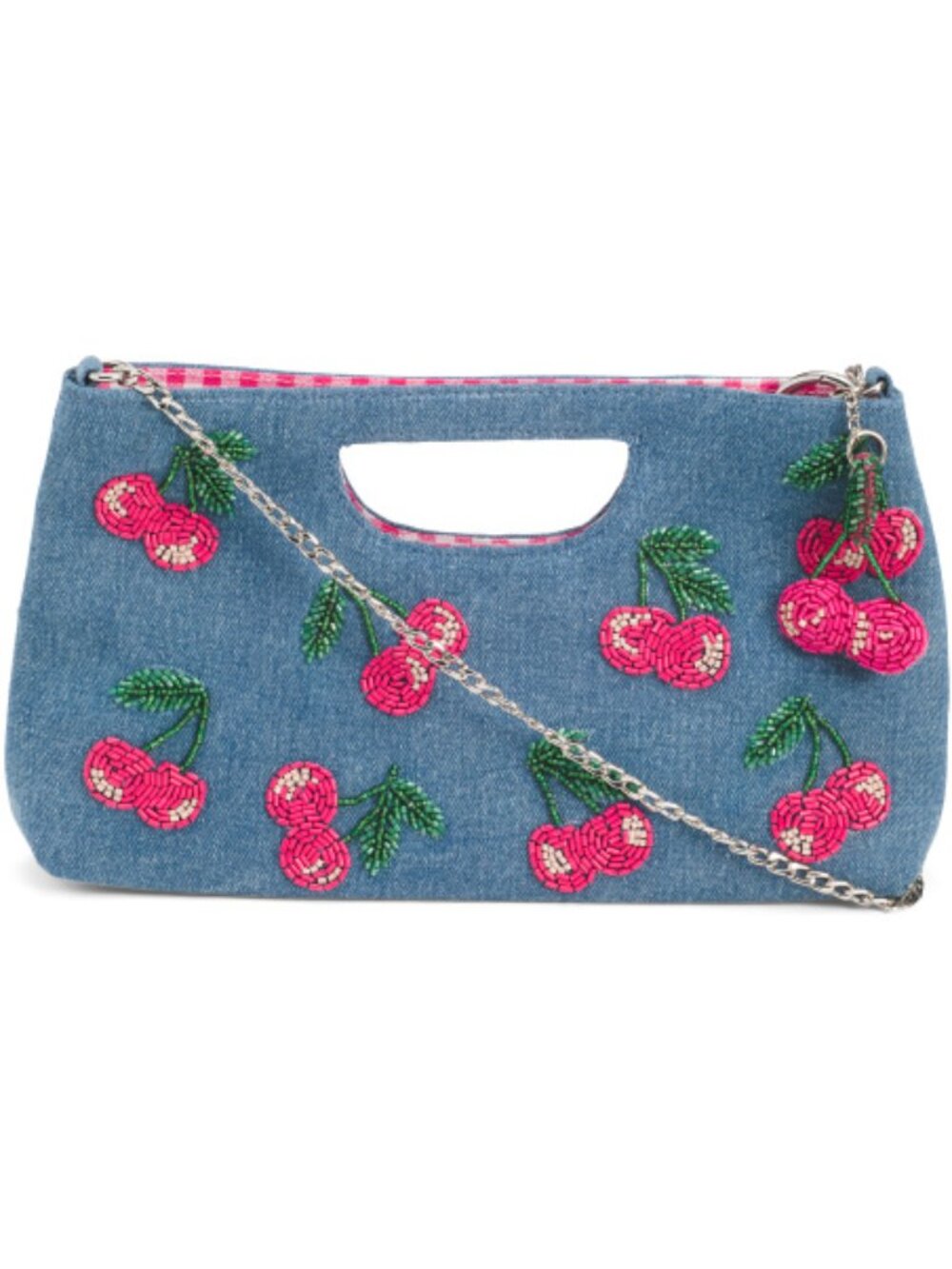 Viral Made in India Cherry Beaded Denim Clutch Purse NWT
